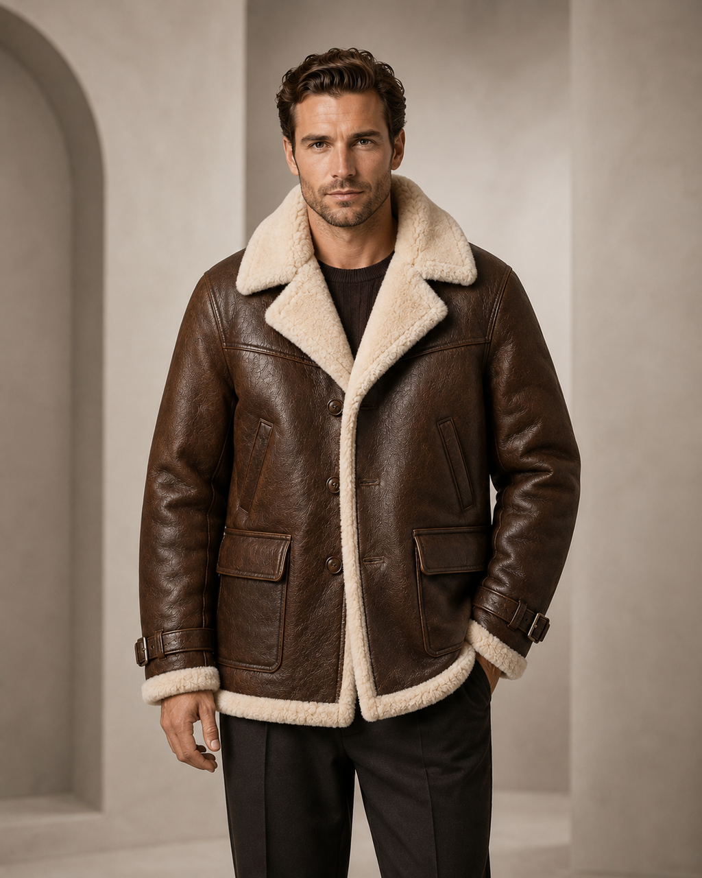 Men’s Brown Shearling Leather Jacket