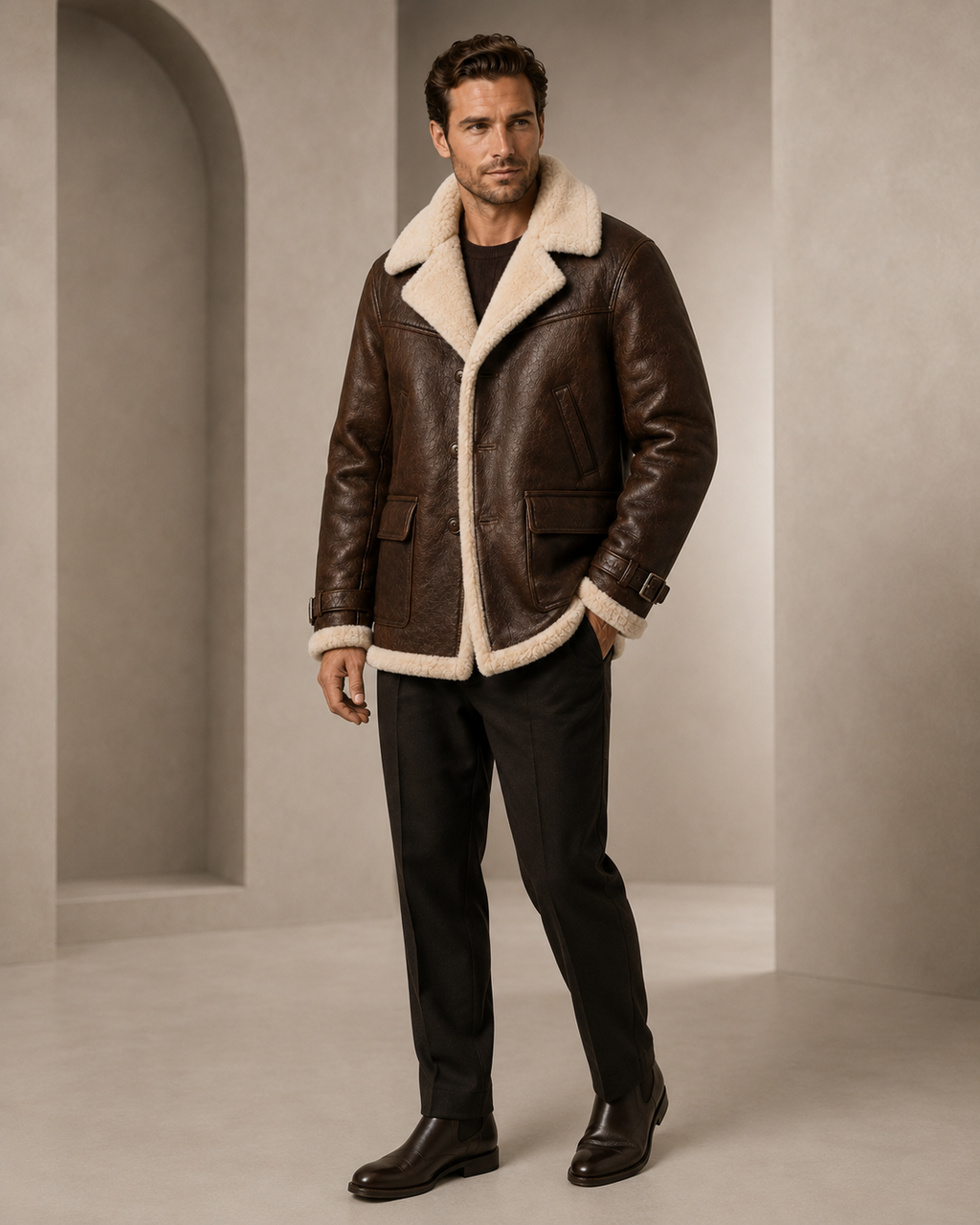 Men’s Brown Shearling Leather Jacket