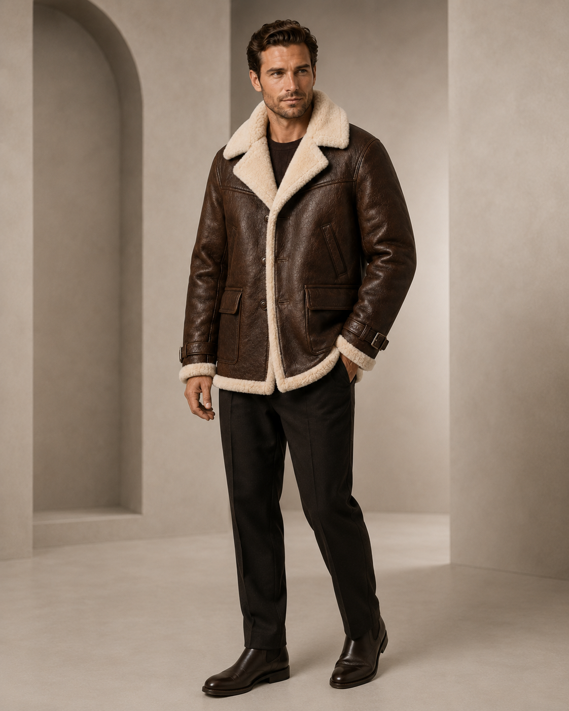 Men’s Brown Shearling Leather Jacket