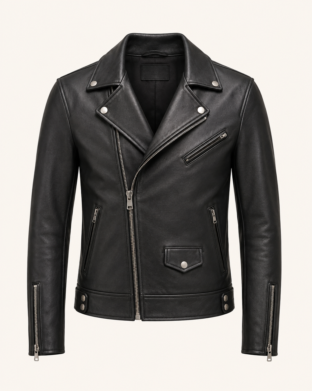 Men’s Classic Black Leather Biker Jacket