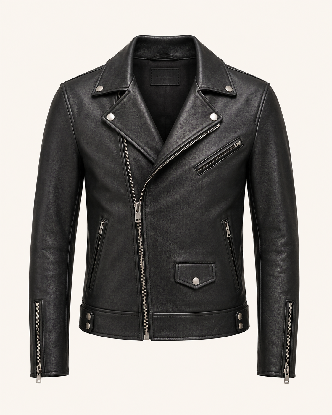 Men’s Classic Black Leather Biker Jacket
