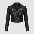 Women’s Black Cropped Leather Biker Jacket