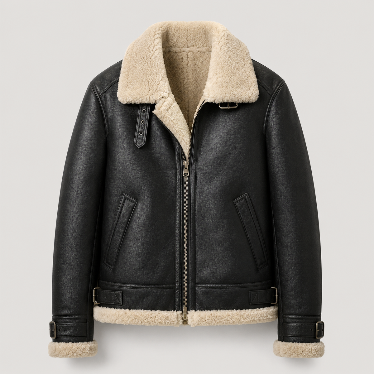 Men’s Black Shearling Aviator Leather Jacket