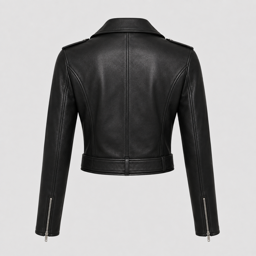 Women’s Black Cropped Leather Biker Jacket