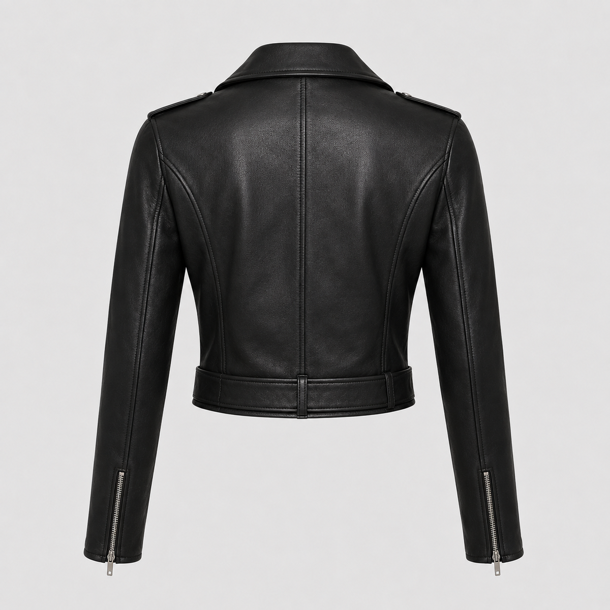 Women’s Black Cropped Leather Biker Jacket