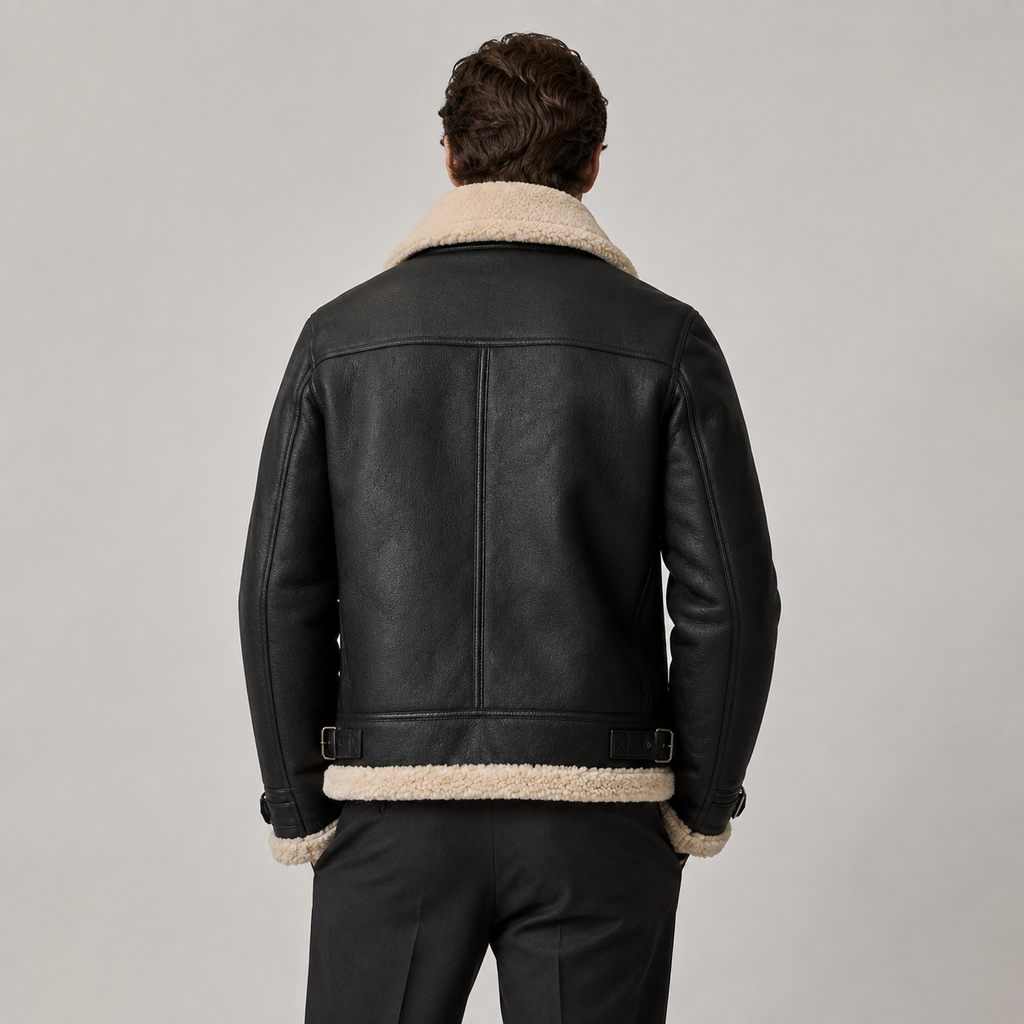 Men’s Black Shearling Aviator Leather Jacket