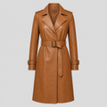 Women’s Tan Brown Belted Leather Trench Coat