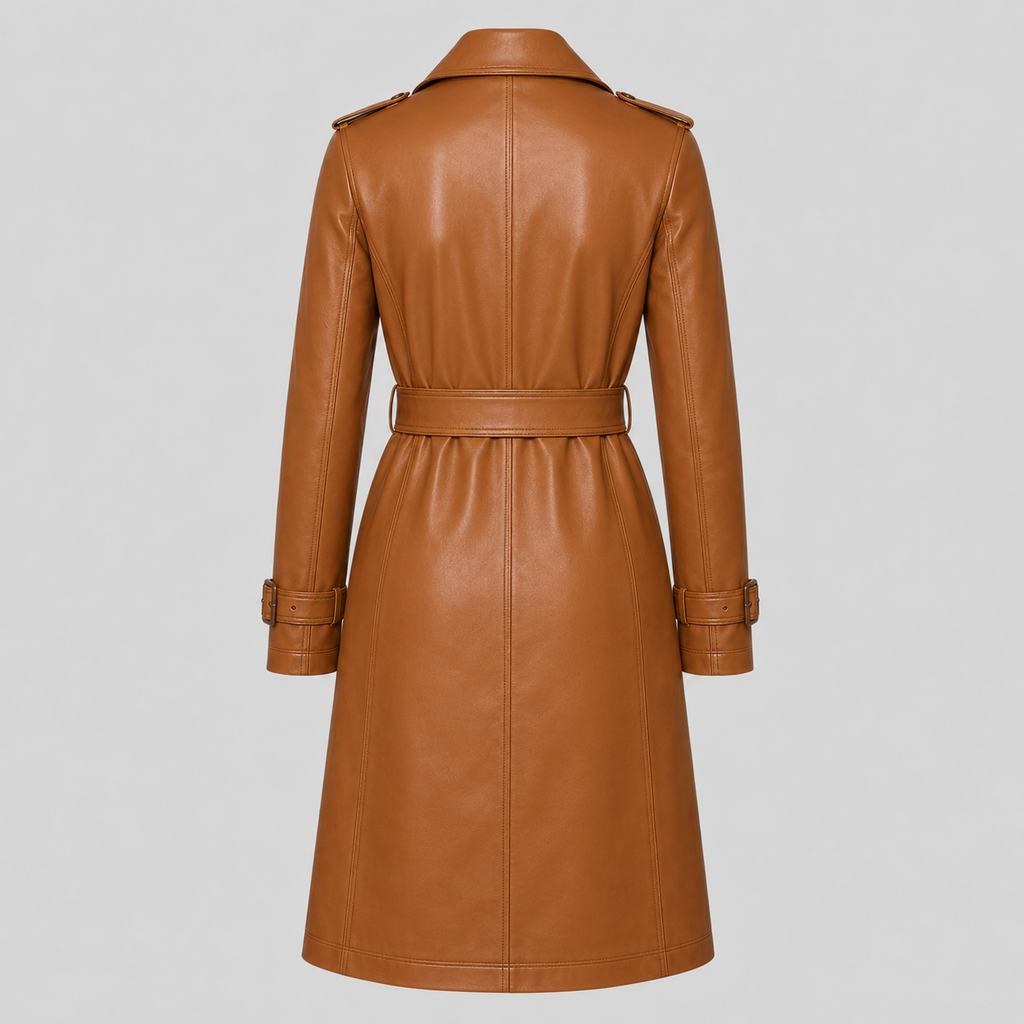Women’s Tan Brown Belted Leather Trench Coat