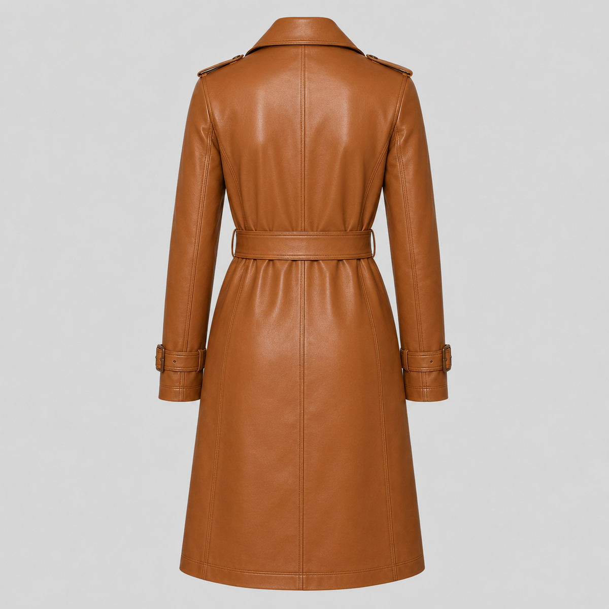 Women’s Tan Brown Belted Leather Trench Coat