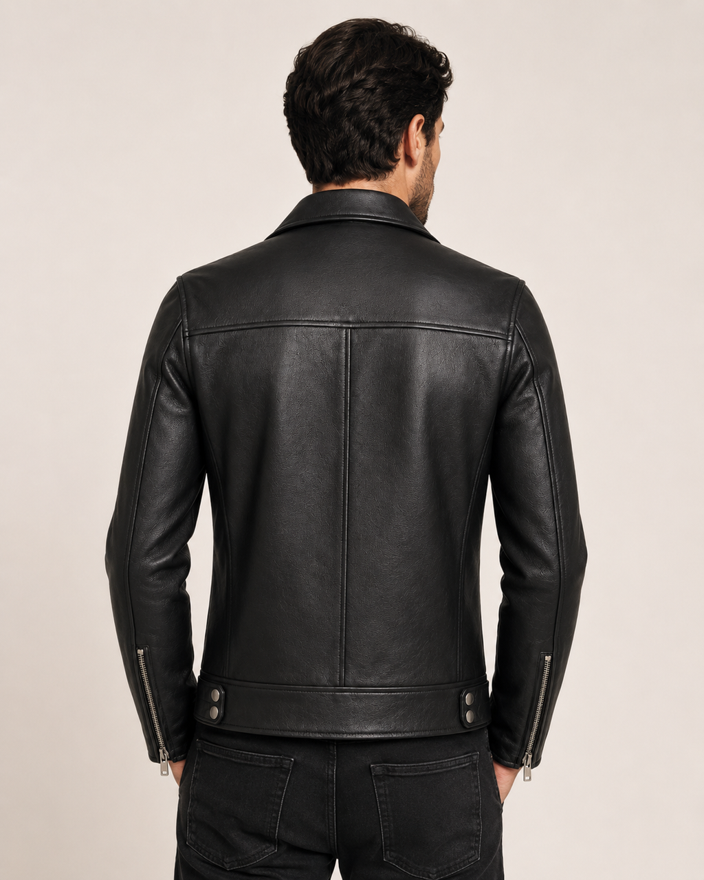 Men’s Classic Black Leather Biker Jacket